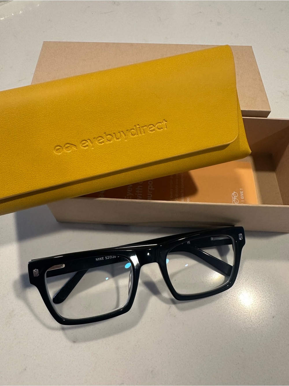 BRAND NEW eyebuydirect Mike Black Square Acetate Glasses with Yellow Case